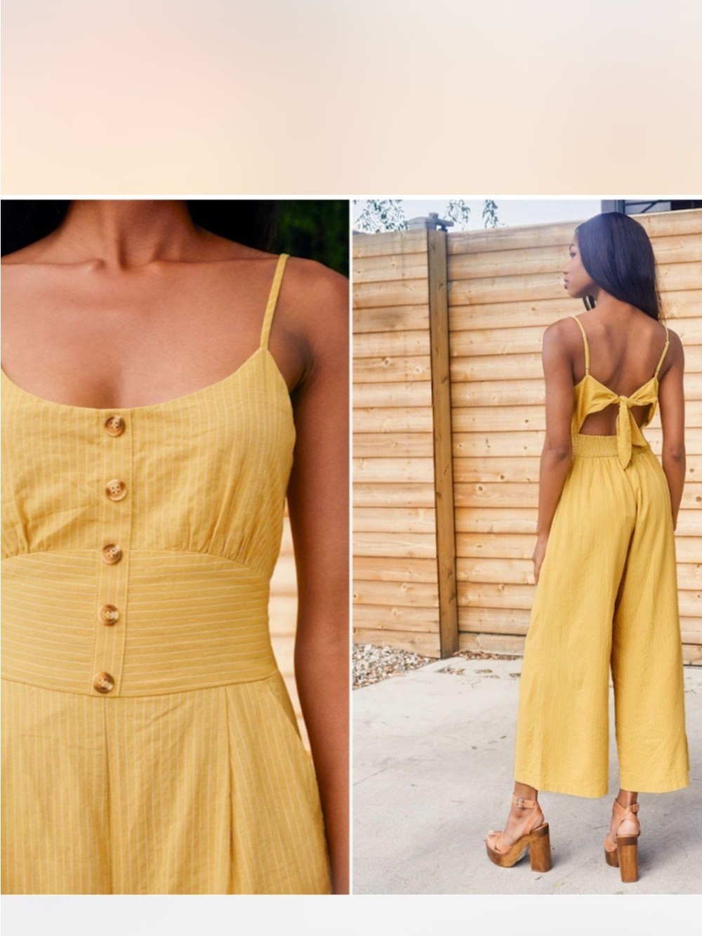 Coastal Air Mustard Yellow Striped Tie-Back Culotte Jumpsuit Size Large Lulus